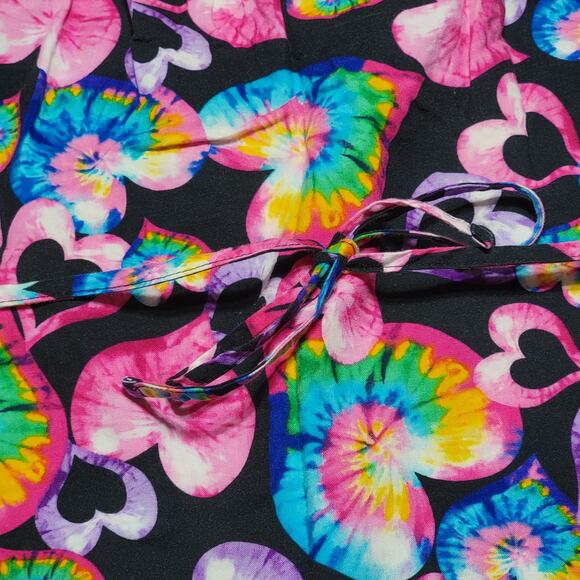Peaches Psychedelic Hearts Scrub Blouse w/ Tie Neck - Size XS - Picture 4 of 6
